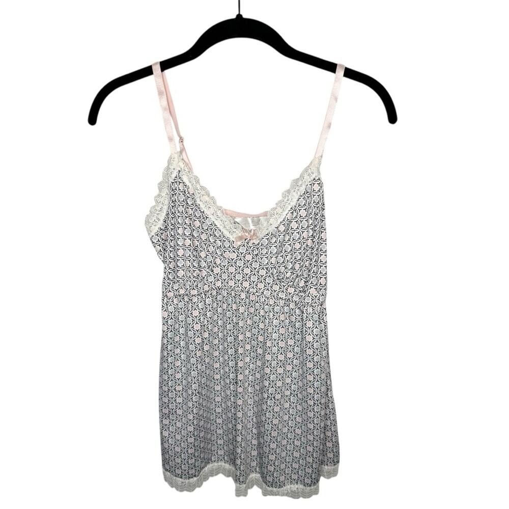 MARILYN MONROE / white pink black lace trim babydoll empire waist tank top / M